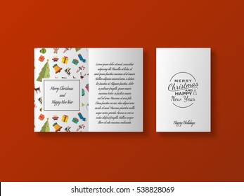 Vector christmas and happy new year brochure template with pattern