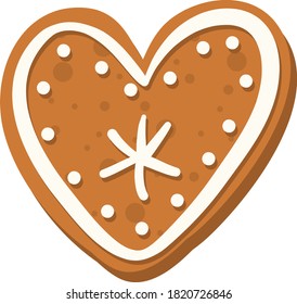 Vector christmas heart gingerbread cooki white background. Hand drawn illustation.