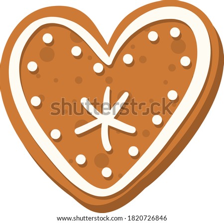 Vector christmas heart gingerbread cooki white background. Hand drawn illustation.