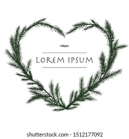 Vector christmas heart shape wreath with spruce tree on a white background for greeting card