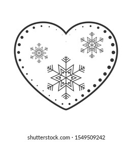 Vector Christmas Heart with snowflakes. Black Christmas Heart icon in flat linear design