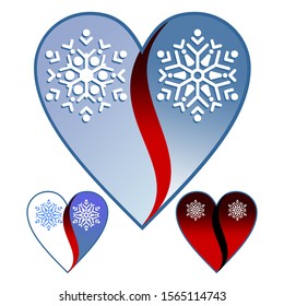 Vector Christmas Heart with snowflakes. Black Christmas Heart icon in flat linear design 