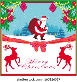 vector christmas holiday background with santa claus and reindeer 