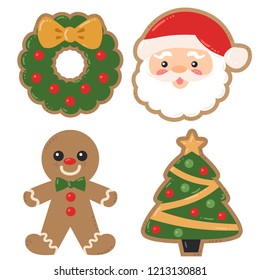 Vector Christmas Holiday Decorated Cookies Christmas Illustrations. Perfect for scrapbooking, kids, stationery, Christmas, clothing, and home decor projects.