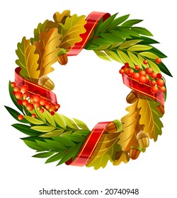 vector christmas holiday decoration made from autumn leafs and acorns