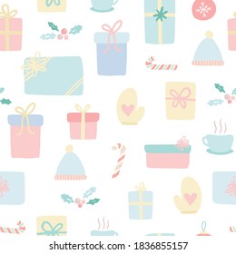 Vector Christmas Holiday Gift box Presents Seamless Pattern