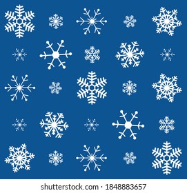 Vector Christmas holiday pattern with snowflakes on blue background