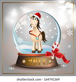 Vector Christmas holidays snow ball balls with horse and ribbon