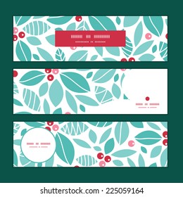 Vector christmas holly berries horizontal banners set pattern background