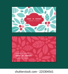 Vector christmas holly berries horizontal frame pattern business cards set