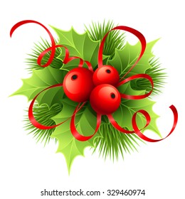 Vector Christmas holly with berries. Vector illustration EPS 10