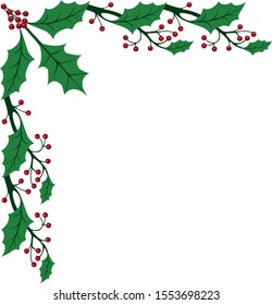 Vector Christmas holly with berries and red ball.