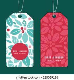 Vector christmas holly berries vertical round frame pattern tags set