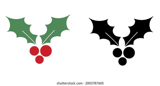 Weihnachtsbräune-Flachikonen. Vektordesign-Elemente für Weihnachten und Neujahr. Schwarze und bunte Beeren-Symbole. Einzeln auf weißem Hintergrund.