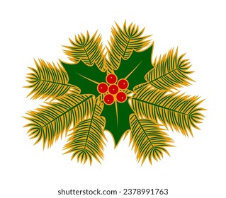 vector christmas holly and twigs isolated on white background
