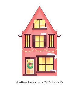 Vector Christmas House Art Deco Retro Illustration Isolated