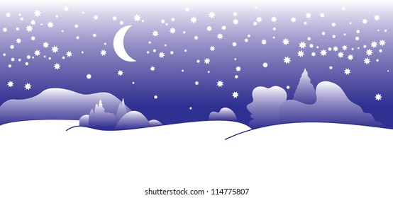 Vector christmas house and tree in snow drift mountain landscape