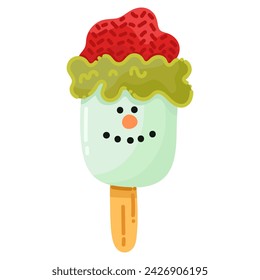 Vector Christmas ice cream illustration. New year hand painting cakesicle isolated on white background. For designers, food decoration, menu, shop, for postcards, wrapping paper, covers.