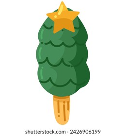 Vector Christmas ice cream illustration. New year hand painting cakesicle isolated on white background. For designers, food decoration, menu, shop, for postcards, wrapping paper, covers.