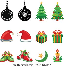 Illustrationssatz für Vektor-Weihnachtssymbol