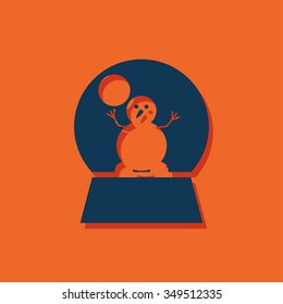 Vector christmas icon. New year illustration.  Snow globe with snowman