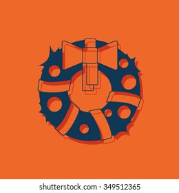Vector christmas icon. New year illustration. Christmas wreath