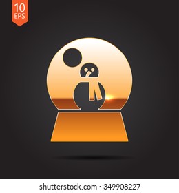Vector christmas icon. New year illustration.  Snow globe with snowman