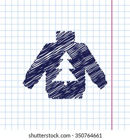 Vector christmas icon. New year illustration. Pullover with christmas tree