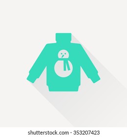 Vector christmas icon. New year illustration. Pullover with snowman