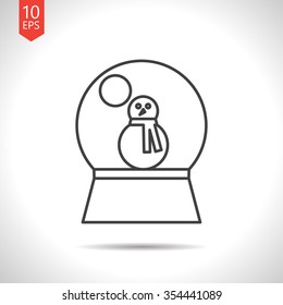 Vector christmas icon. New year illustration.  Snow globe with snowman