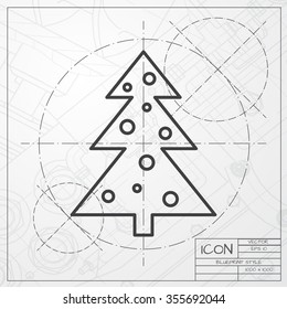 Vector christmas icon. New year illustration.  Christmas tree. Engineer and architect background