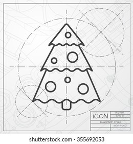 Vector christmas icon. New year illustration.  Christmas tree. Engineer and architect background