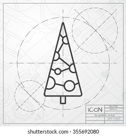 Vector christmas icon. New year illustration.  Christmas tree. Engineer and architect background