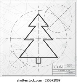 Vector christmas icon. New year illustration.  Christmas tree. Engineer and architect background