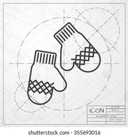 Vector christmas icon. New year illustration. Mittens. Engineer and architect background