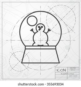 Vector christmas icon. New year illustration.  Snow globe with snowman. Engineer and architect background