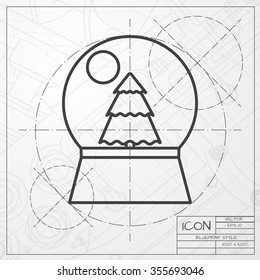 Vector christmas icon. New year illustration.  Snow globe. Engineer and architect background
