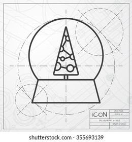 Vector christmas icon. New year illustration.  Snow globe. Engineer and architect background