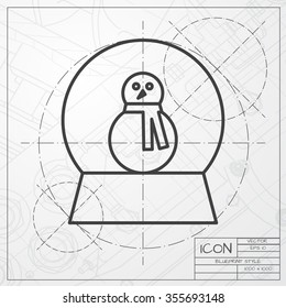 Vector christmas icon. New year illustration.  Snow globe with snowman. Engineer and architect background