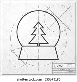 Vector christmas icon. New year illustration.  Snow globe. Engineer and architect background