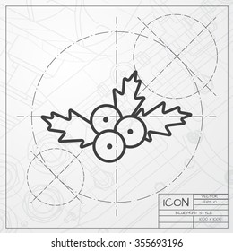 Vector christmas icon. New year illustration. Holly berry. Engineer and architect background