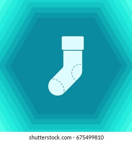 Vector christmas icon. New year illustration. flat Sock on hexagonal background 