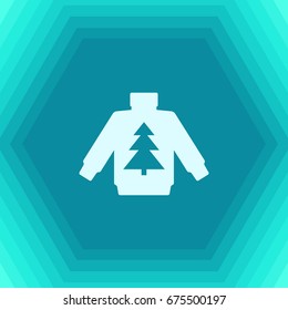 Vector christmas icon. New year illustration. flat Pullover with christmas tree on hexagonal background 