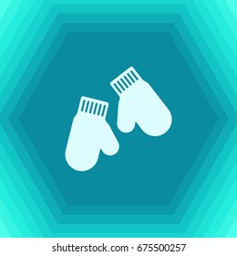 Vector christmas icon. New year illustration. flat Mittens on hexagonal background 