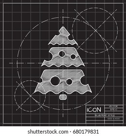 Vector christmas icon. New year illustration. blueprint Christmas tree on engineer and architect background 