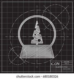 Vector christmas icon. New year illustration. Blueprint Snow globe on engineer and architect background