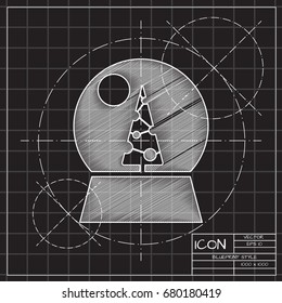Vector christmas icon. New year illustration. blueprint Snow globe on engineer and architect background 