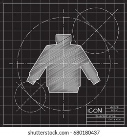 Vector christmas icon. New year illustration. blueprint Pullover on engineer and architect background 