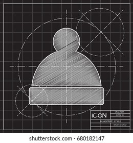 Vector christmas icon. New year illustration. blueprint Winter hat on engineer and architect background 