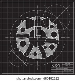 Vector christmas icon. New year illustration. blueprint Christmas wreath on engineer and architect background 